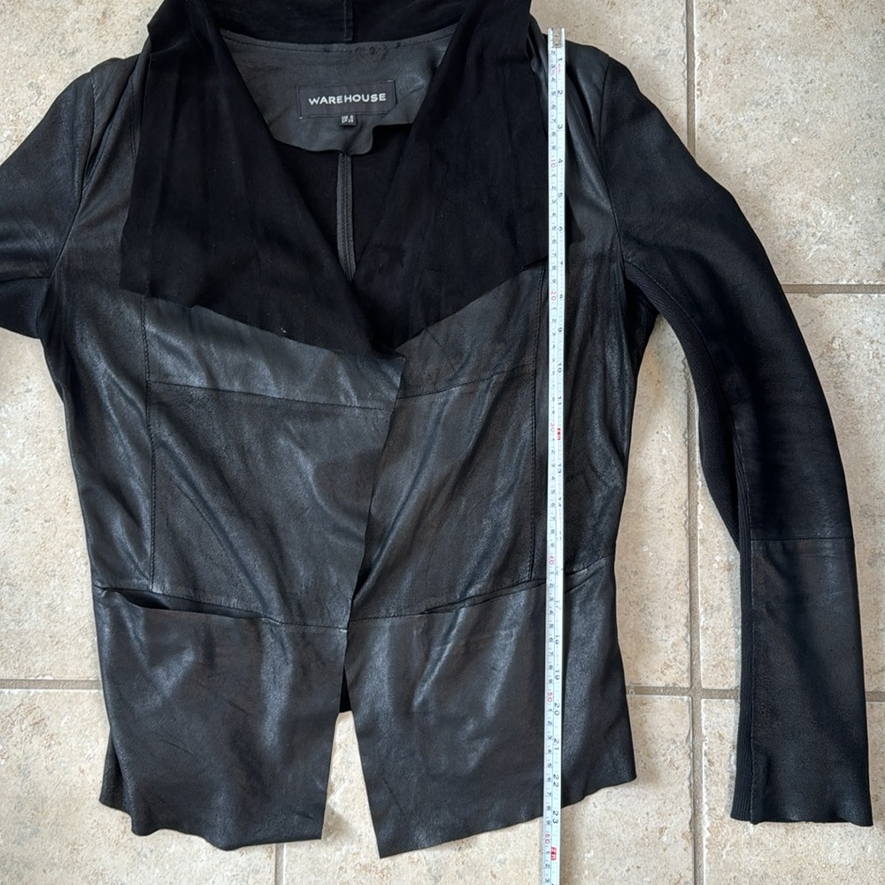 Warehouse Genuine leather jacket raw edge unlined Open front Sz 4/UK 8 - Picture 8 of 10